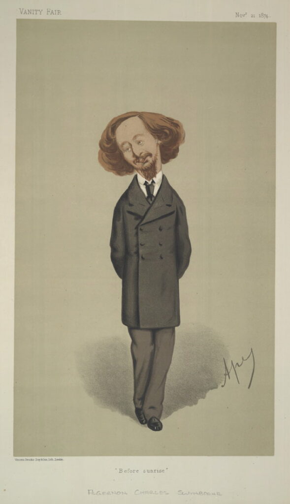 Swinburne caricatured by Carlo Pellegrini In Vanity Fair in 1874